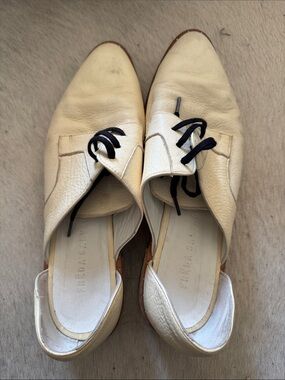 Freda Salvador Cream Leather Lace-Up D'Orsay Flats with Black Laces